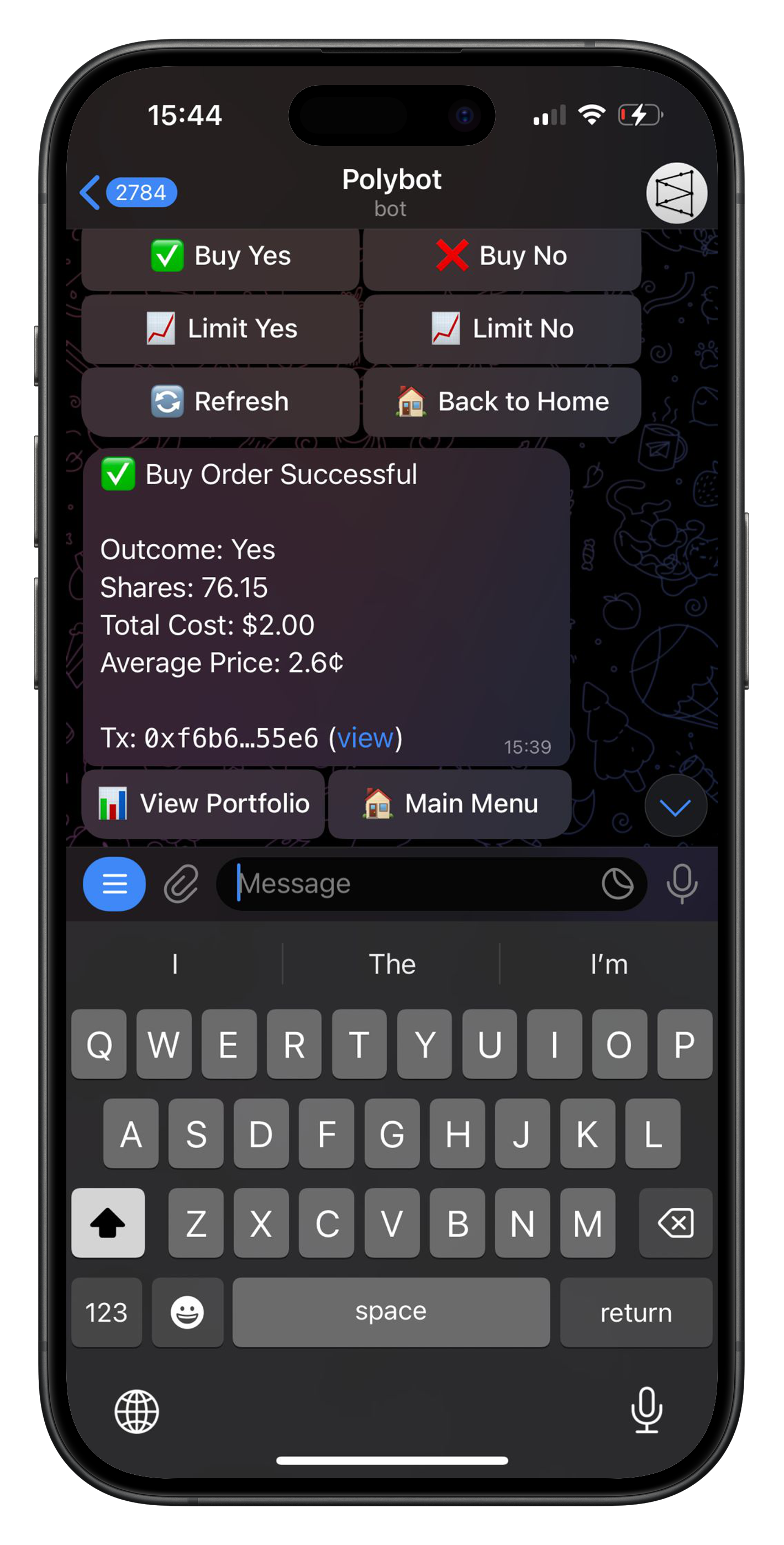 Executed & Settled - PolyBot interface