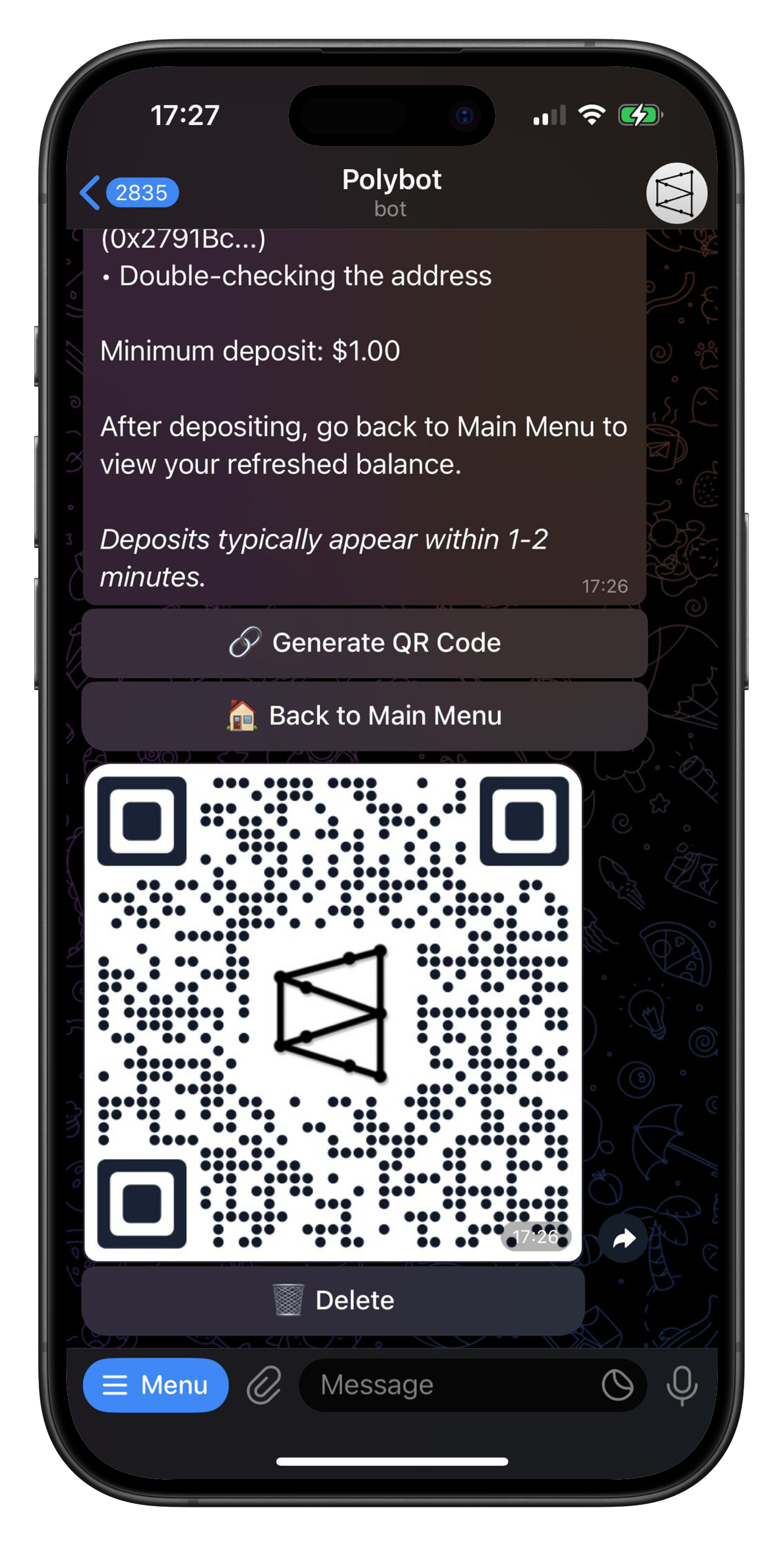 Fund your wallet - PolyBot interface