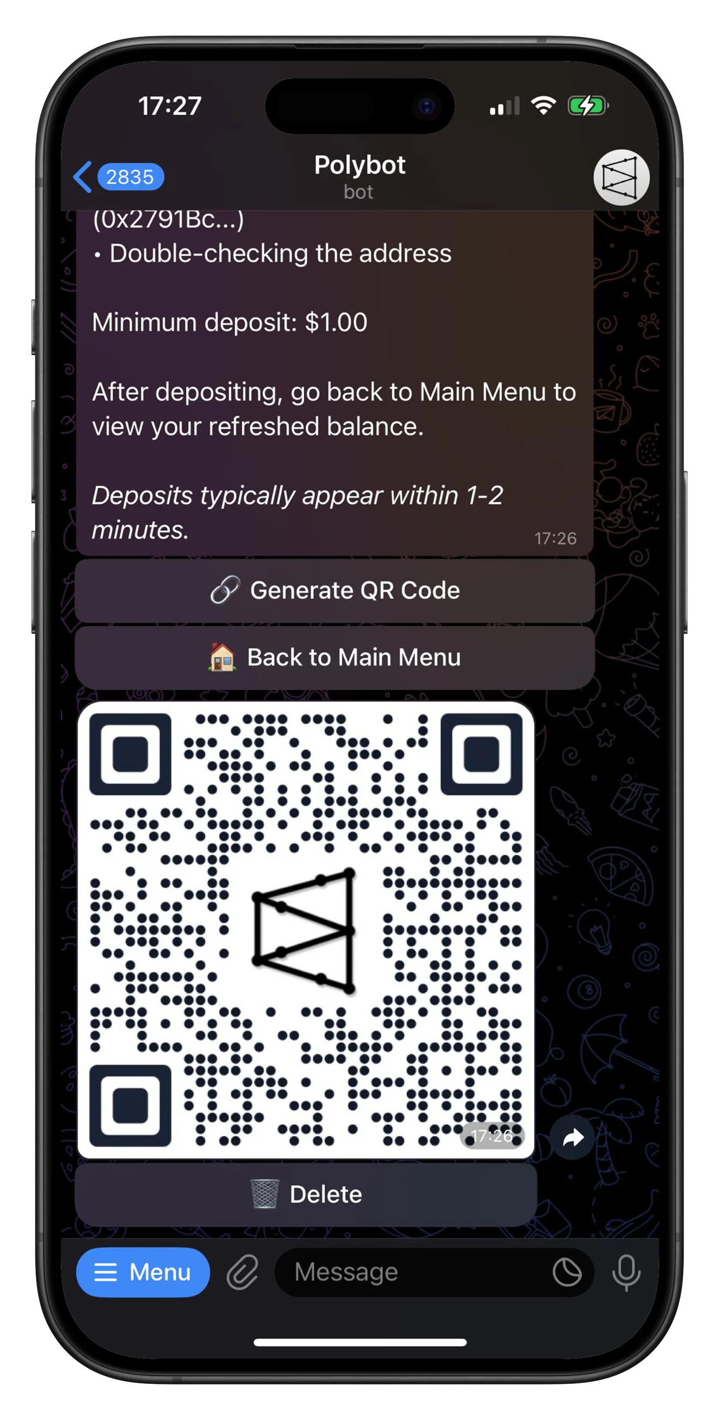 Fund your wallet - PolyBot interface